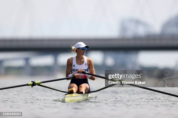 Victoria Thornley of Team Great Britain prepares to compete during the Women’s Single Sculls Heat 4 during the Tokyo 2020 Olympic Games at Sea Forest...
