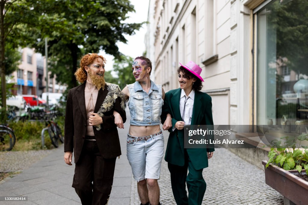 Binary Friends Group Of Happy Non Binary Friends At Lgbtq Pride Parade High-Res Stock ...
