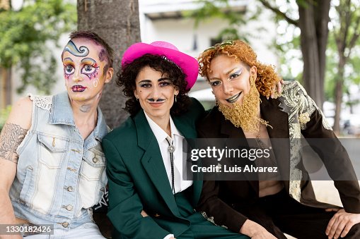 Binary Friends Group Of Non Binary Friends Outdoors In Drag Attire High-Res Stock ...