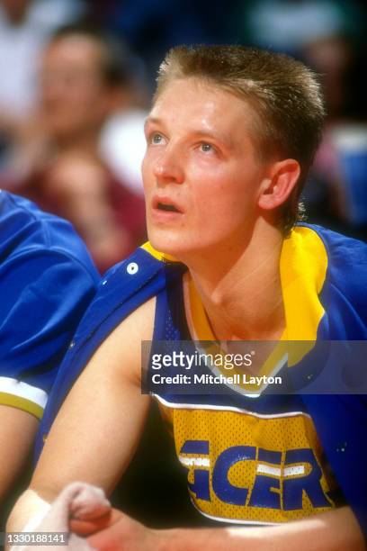 Detlef Schrempf of the Indiana Pacers looks on during a NBA basketball game against the Washington Bullets at the Capital Centre on February 18, 1990...