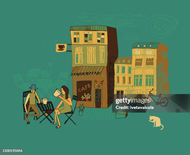 a trendy cafe - berlin street art stock illustrations