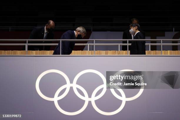 Thomas Bach, IOC President and Emperor Naruhito, President of the Tokyo Olympic and Paralympic Games look on during the Opening Ceremony of the Tokyo...