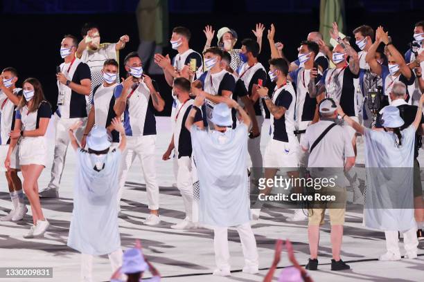 Team Israel walk out during the Opening Ceremony of the Tokyo 2020 Olympic Games at Olympic Stadium on July 23, 2021 in Tokyo, Japan.