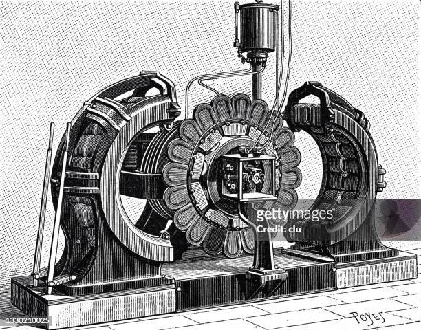 bildbanksillustrationer, clip art samt tecknat material och ikoner med dynamo machine by sebastian ziani de ferranti - världsutställningen 1889