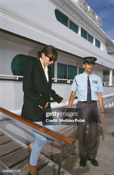 Tenerife, Mort du magnat et homme politique britannique Robert Maxwell. Ici, sa fille Ghislaine Maxwell sur le yacht de son père "Le Lady Ghislaine"....