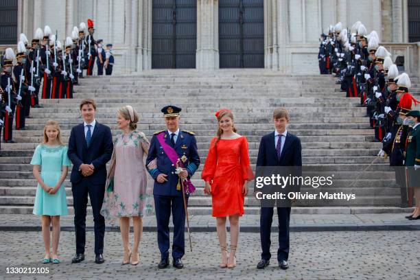 Princess Eleonore of Belgium, Prince Gabriel of Belgium, Queen Mathilde of Belgium, King Philippe of Belgium, Prince Emmanuel of Belgium and Princess...