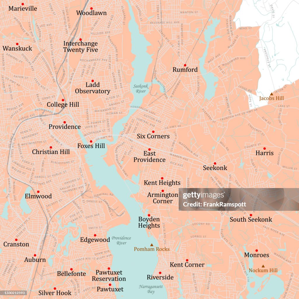 RI Providence East Providence Vector Road Map