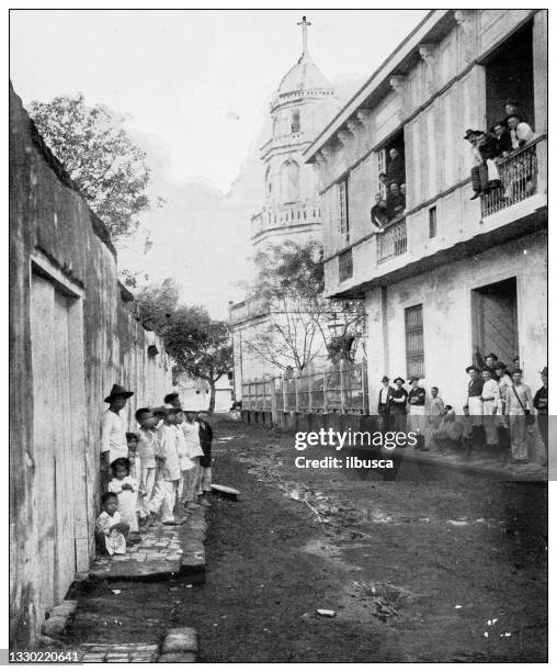 antique black and white photograph: san pedro, cavite, philippines - san pedro stock illustrations