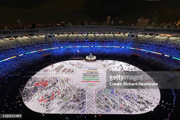 General view of athletes during the Opening Ceremony of the Tokyo 2020 Olympic Games at Olympic Stadium on July 23, 2021 in Tokyo, Japan.