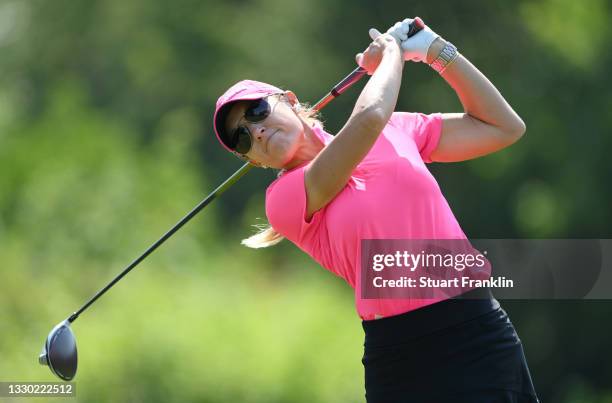 Natalie Gulbis of The United States tees off on the 13th hole during day two of the The Amundi Evian Championship at Evian Resort Golf Club on July...