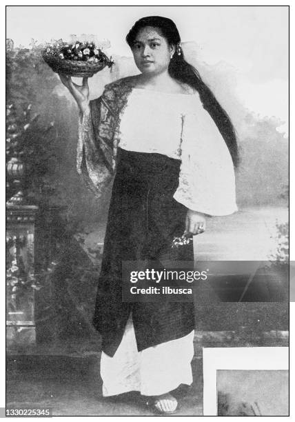 antique black and white photograph: tagalog girl, philippines - famous women in history stock illustrations
