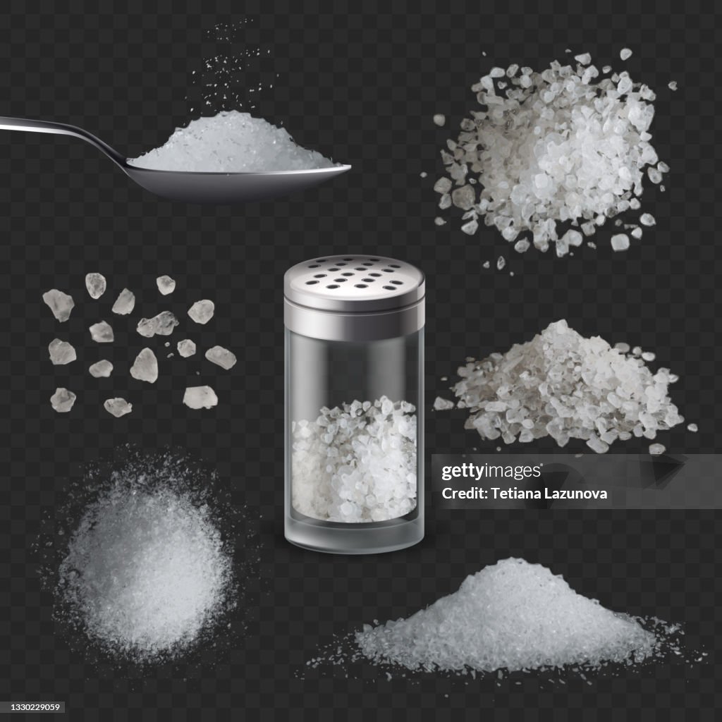 Salt Powder Stack Realistic Salt 3d White Salty Powder Spice In Spoon Sea Edible Rock ...