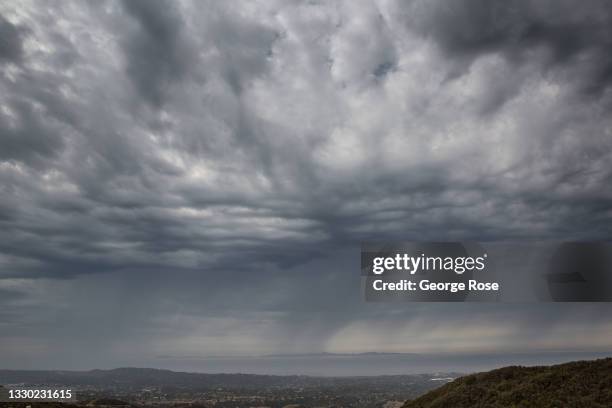 Threatening skies over the Santa Barbara Channel are viewed as seasonal monsoon moisture makes its way up from Mexico and into the area on July 18 in...