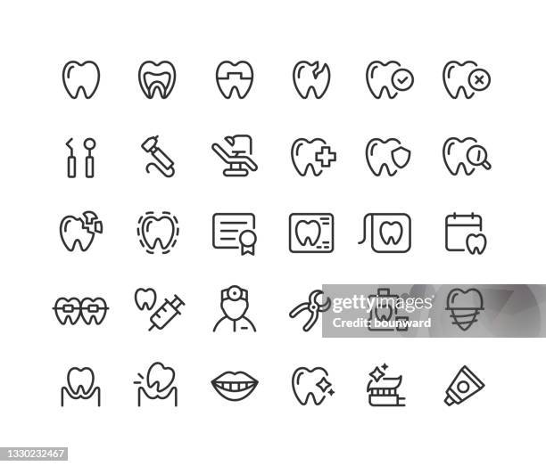 stockillustraties, clipart, cartoons en iconen met dental line icons editable stroke - dental hygiene