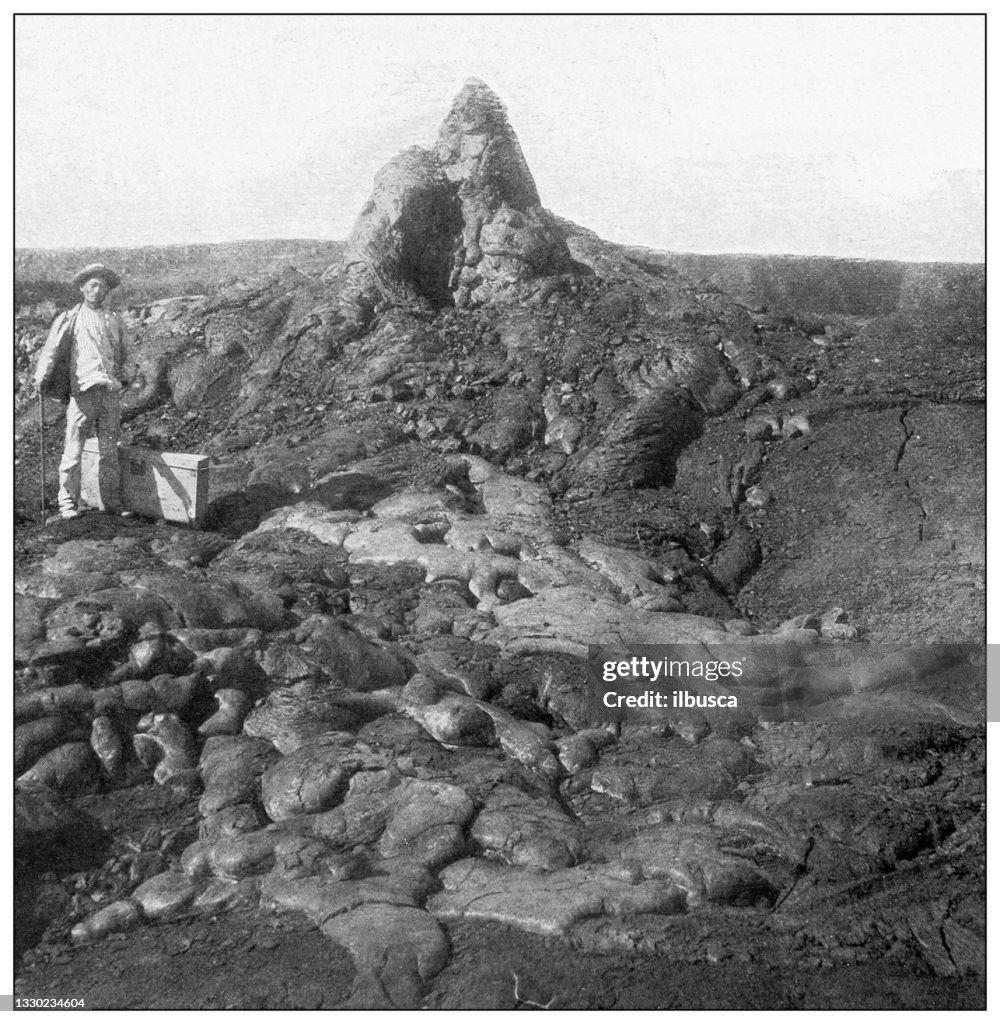 Antique black and white photograph: Giant's tombstone, Mauna Loa, Hawaii