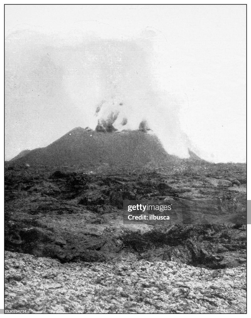 Antique black and white photograph: Mauna Loa Volcano, Hawaii