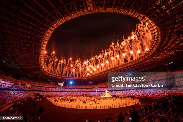 Fireworks during the Opening Ceremony for the Tokyo 2020 Summer Olympic Games at the Olympic Stadium on July 23, 2021 in Tokyo, Japan.