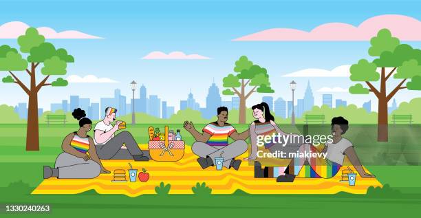 lgbtqia picnic with friends - picnic friends stock illustrations