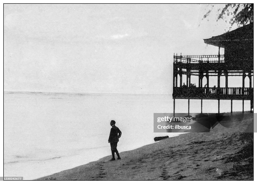 Antique black and white photograph: Waikiki beach, Hawaii