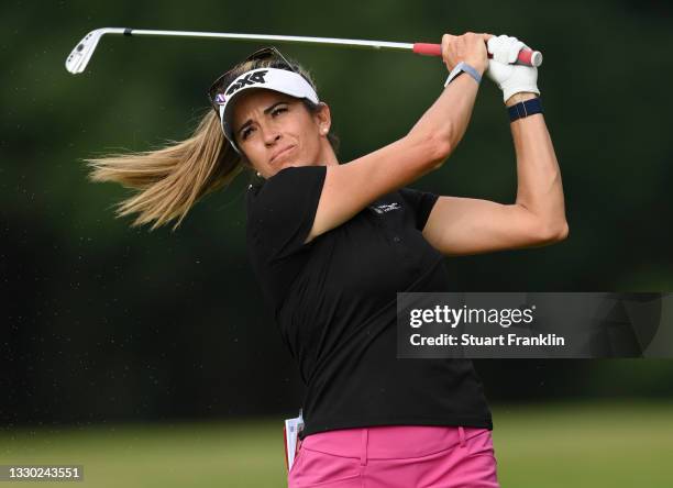 Gerina Piller of The United States plays their second shot on the 18th hole during day two of The Amundi Evian Championship at Evian Resort Golf Club...