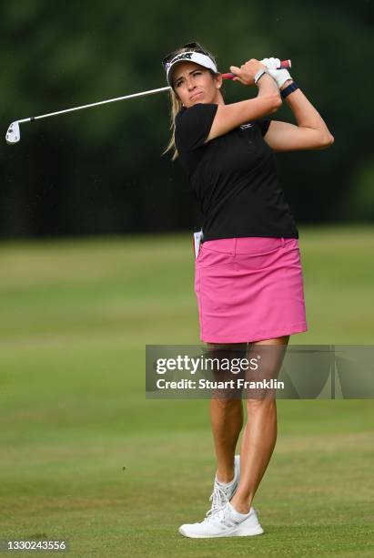 Gerina Piller of The United States plays their second shot on the 18th hole during day two of The Amundi Evian Championship at Evian Resort Golf Club...