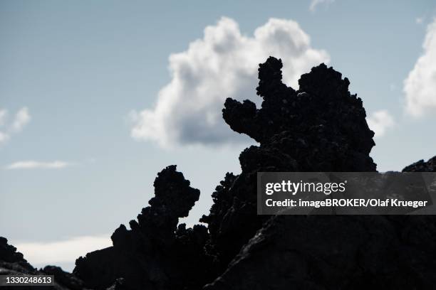 silhouette, jagged lava, odadahraun, icelandic highlands, iceland - central highlands iceland stock pictures, royalty-free photos & images