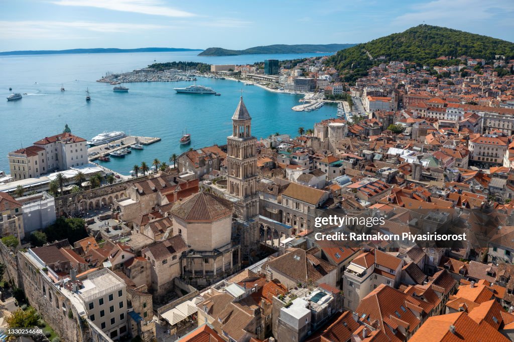 Aerial Drone View of Split Old Town, Croatia