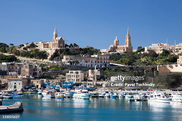 mgarr harbor, gozo island, malta - gozo stock-fotos und bilder