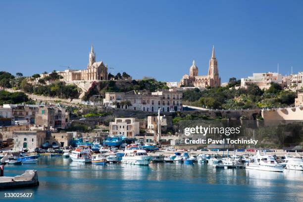 mgarr harbor, gozo island, malta - maltese islands stockfoto's en -beelden