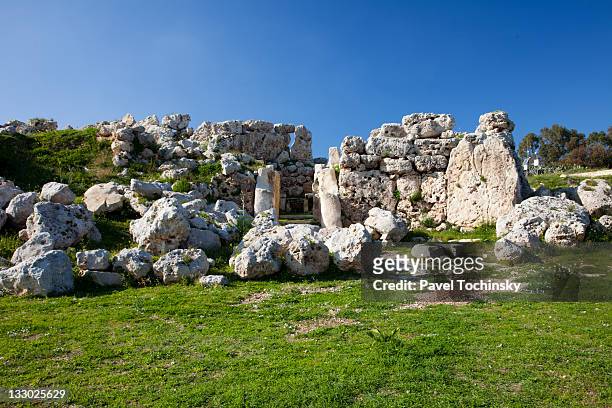 ggantija neolithic temples, gozo, malta, 2011 - gonzo stock pictures, royalty-free photos & images