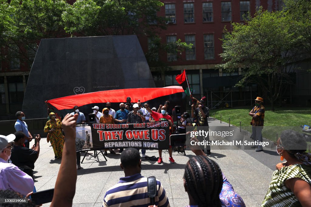 Rally For Reparations Held At African Burial Ground In Manhattan