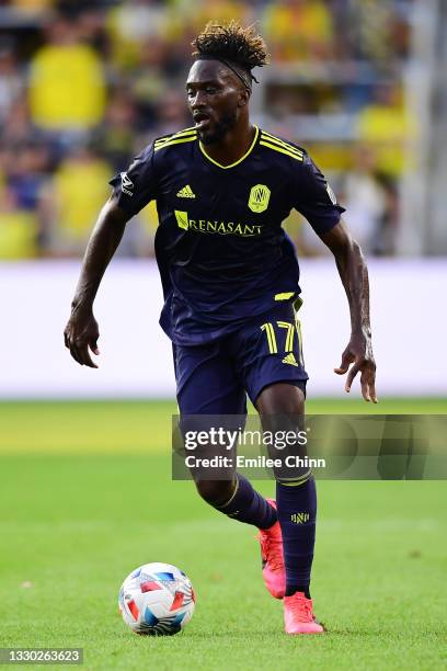 Sapong of Nashville SC run with the ball during their game against Columbus Crew at Lower.com Field on July 21, 2021 in Columbus, Ohio.