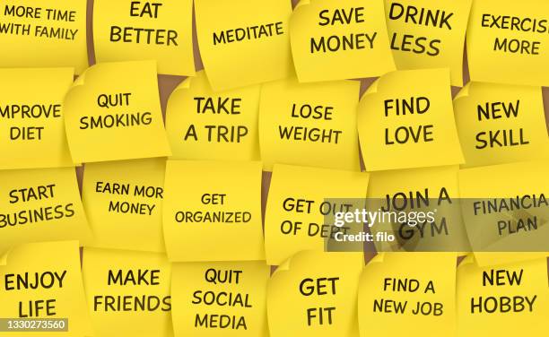 hinweise zu zielplanung und -lösungen - neujahrsvorsatz stock-grafiken, -clipart, -cartoons und -symbole
