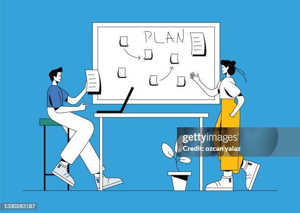 modernes flat-design-konzept des businessplans mit. - geschäftsplan stock-grafiken, -clipart, -cartoons und -symbole