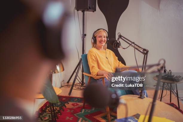 welcome to our podcast - studio interview stock pictures, royalty-free photos & images