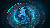 UK Map Links with Futuristic HUD Virtual Interface background details