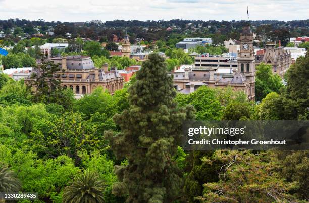 elevated view from poppet head lookout of bendigo, victoria - groenhout stock pictures, royalty-free photos & images