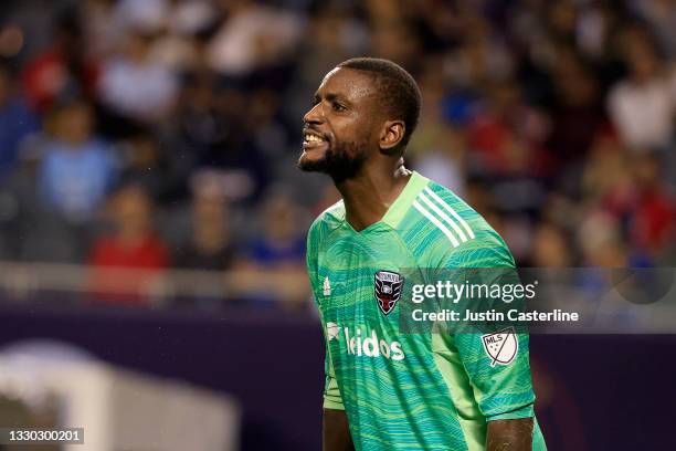 Bill Hamid of D.C. United on the field in the game against the Chicago Fire at Soldier Field on July 21, 2021 in Chicago, Illinois.