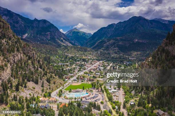 ouray, colorado aerial slow pull shot - ouray colorado stock pictures, royalty-free photos & images