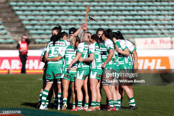Manawatu huddle before the match during the round two Farah Palmer Cup match between Manawatu and Taranaki at Central Energy Trust Arena, on July 24...
