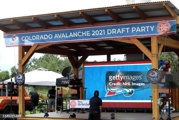 The Colorado Avalanche host a 2021 NHL Entry Draft party for the first round at Breckenridge Brewery Farm House on July 23, 2021 in Littleton,...