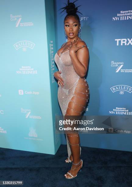 Megan Thee Stallion attends Sports Illustrated Swimsuit 2021 Issue Cover Reveal Party at Seminole Hard Rock Hotel & Casino on July 23, 2021 in...