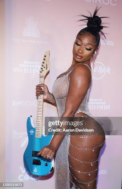 Megan Thee Stallion attends Sports Illustrated Swimsuit 2021 Issue Cover Reveal Party at Seminole Hard Rock Hotel & Casino on July 23, 2021 in...