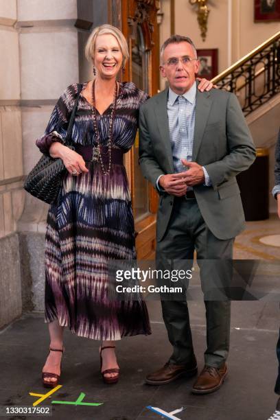 Cynthia Nixon and David Eigenberg are seen filming "And Just Like That..." the follow up series to "Sex and the City" in Midtown on July 23, 2021 in...