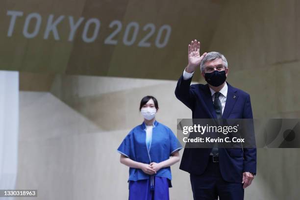 President of the International Olympic Committee Thomas Bach attends the medal ceremony during the 10m Air Rifle Women's event on day one of the...