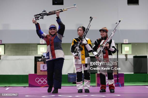 Anastasiia Galashina of Team ROC is introduced before the final round of the 10m Air Rifle Women's event on day one of the Tokyo 2020 Olympic Games...