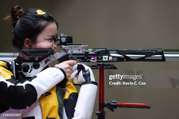 Gold Medalist Qian Yang of Team China during the medal round of the 10m Air Rifle Women's event on day one of the Tokyo 2020 Olympic Games at Asaka...
