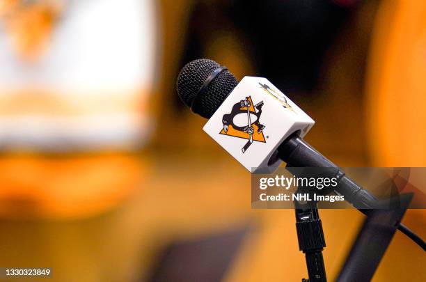 General view of the Pittsburgh Penguins microphone in the locker room is seen before the first round of the 2021 NHL Entry Draft at PPG Paints Arena...