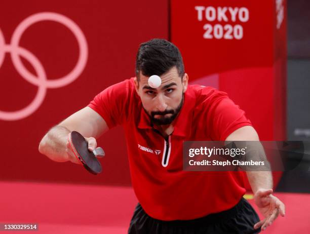 Andrej Gacina of Team Croatia in action during his Men's Singles Preliminary Round match on day one of the Tokyo 2020 Olympic Games at Tokyo...