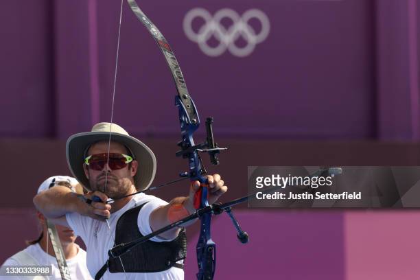Jean-Charles Valladont of Team France competes in the quarterfinals of the Mixed Team competition on day one of the Tokyo 2020 Olympic Games at...